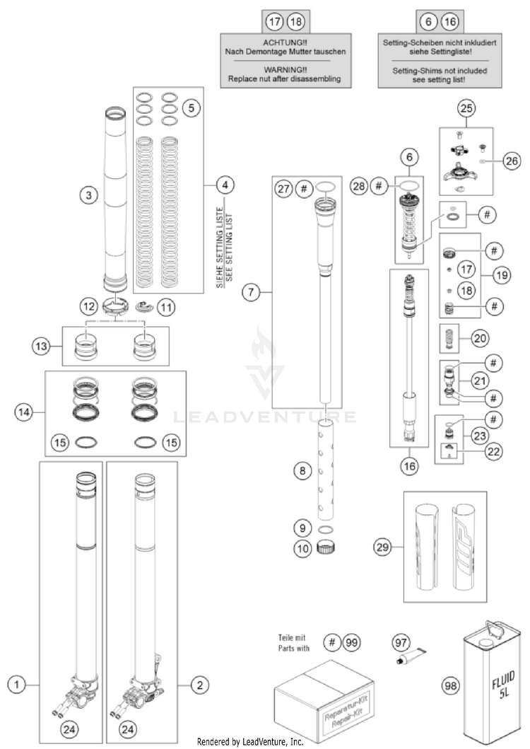 Front Fork Disassembled Schematic