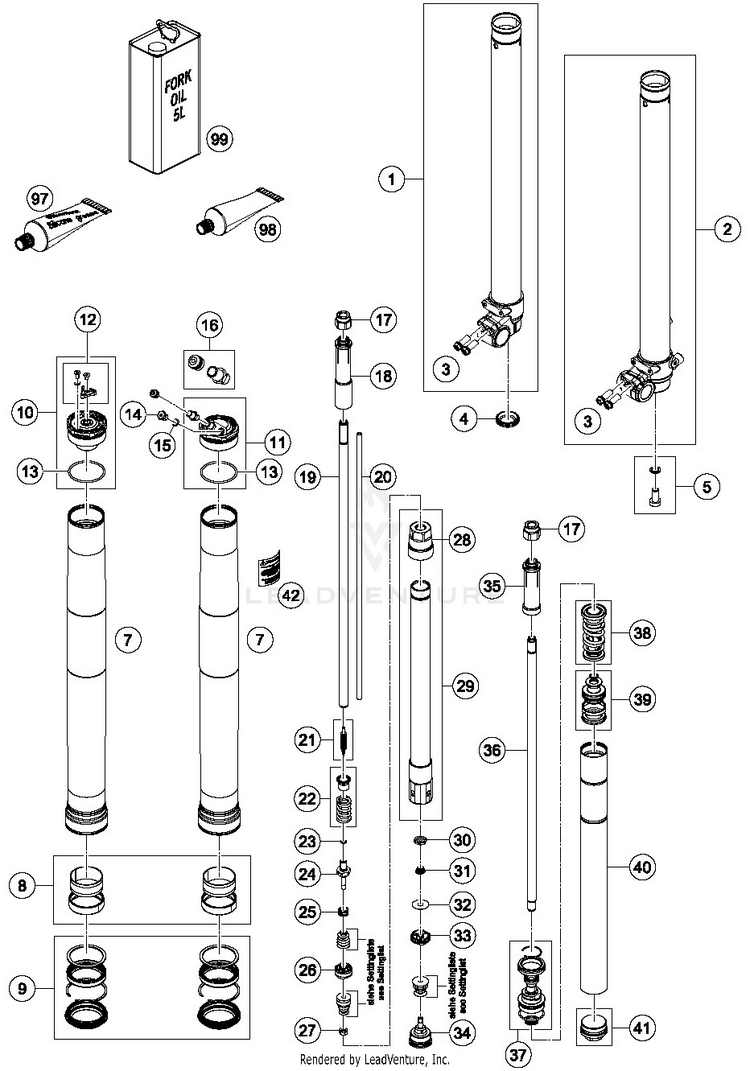 Front Fork Disassembled TC 85 19/16 CHASSIS - 2019 Schematic