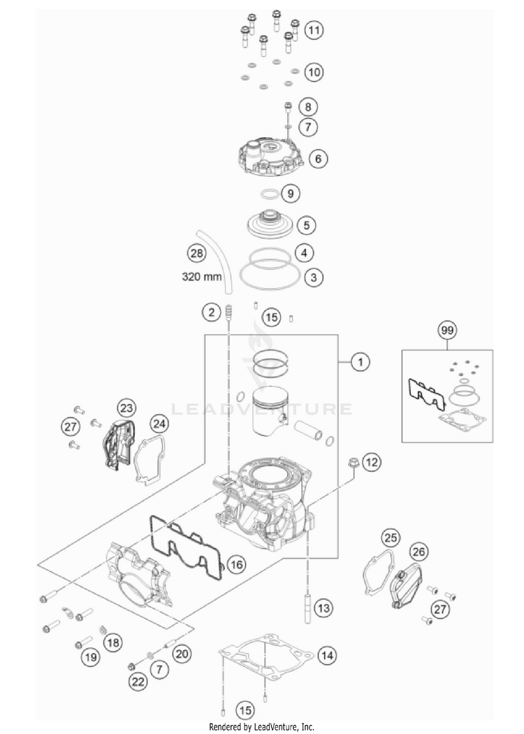 Cylinder, Cylinder Head TC 125 Engine - 2022 Schematic