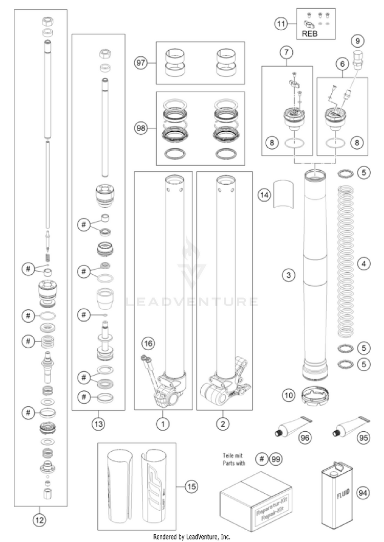 Front Fork Disassembled TC 65 CHASSIS - 2025 Schematic