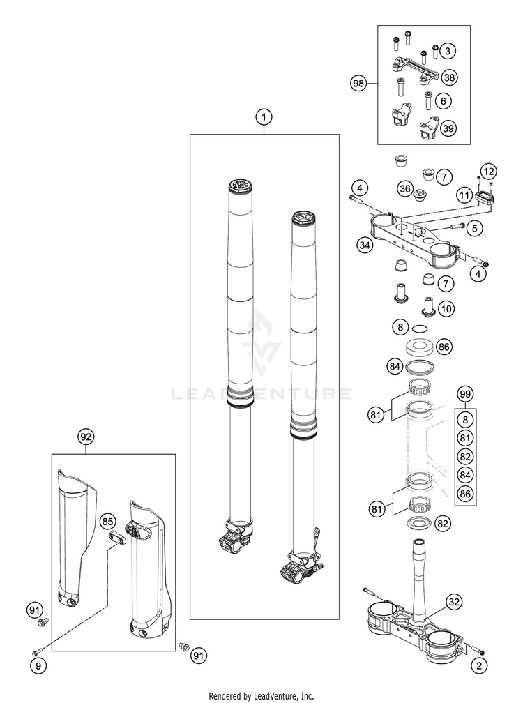 Front Fork, Triple Clamp FC 350 CHASSIS - 2020 Schematic