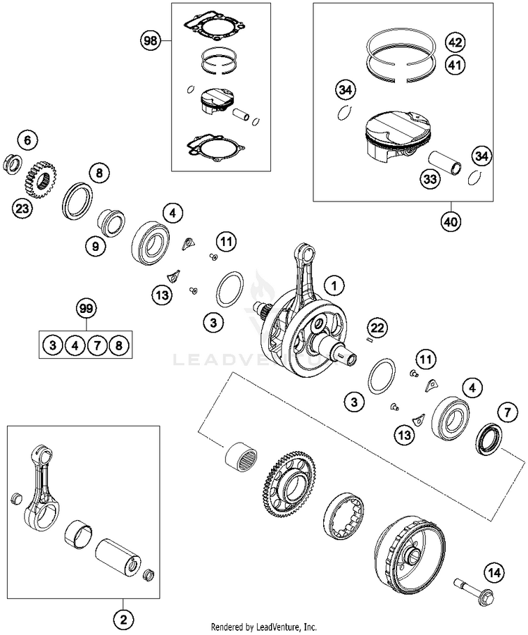 Crankshaft, Piston FE 350 ENGINE - 2015 Schematic