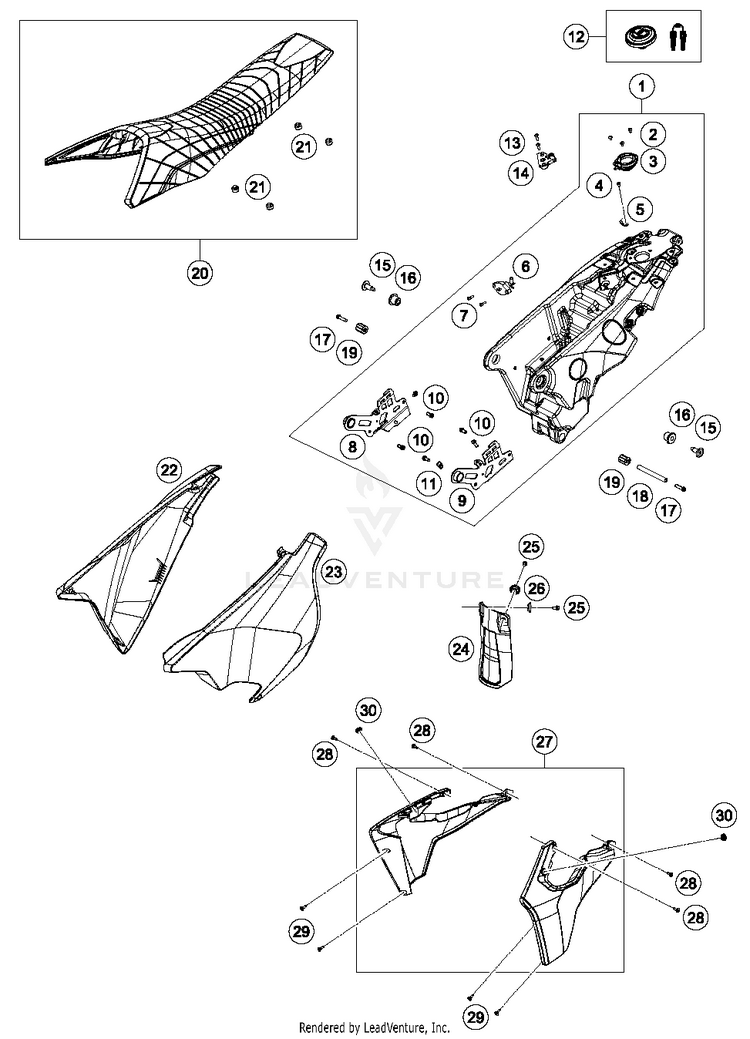 Tank, Seat, Cover 701 ENDURO CHASSIS - 2016 Schematic