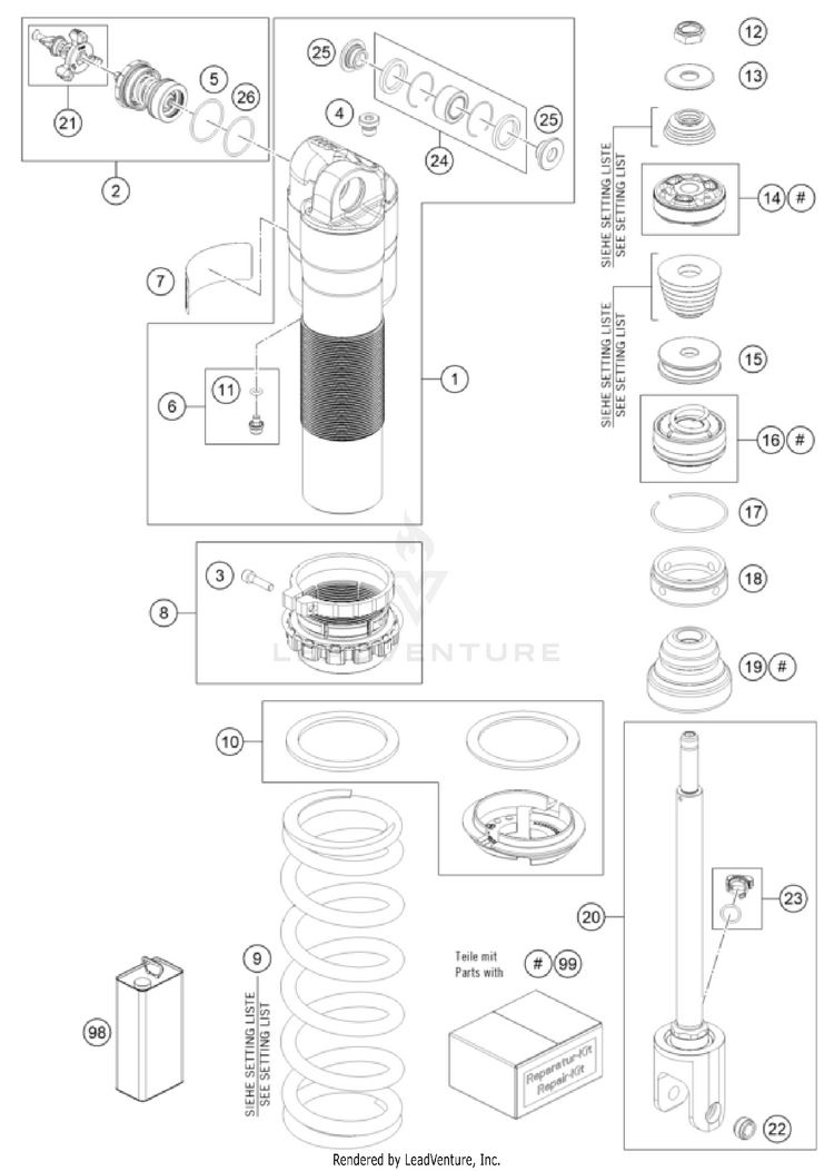 Shock Absorber Disassembled TC 250 CHASSIS - 2025 Schematic