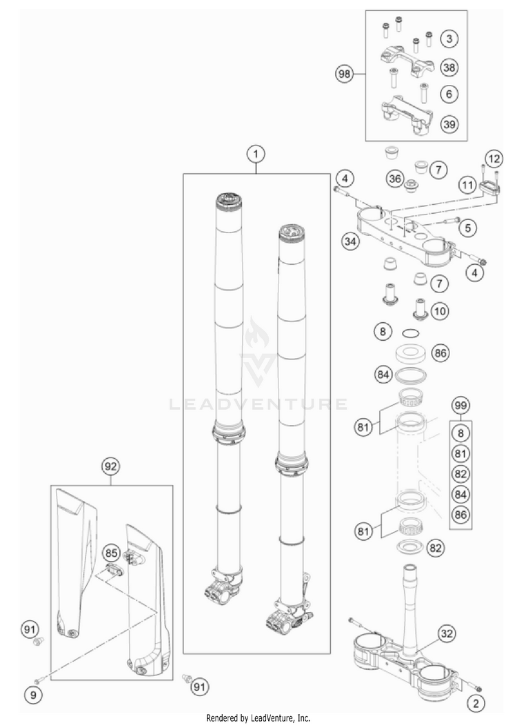 Front Fork, Triple Clamp FX 350 US CHASSIS - 2022 Schematic