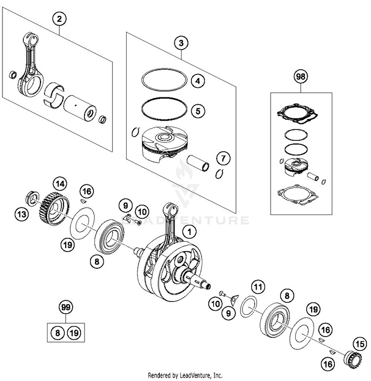 Crankshaft, Piston FE 450 ENGINE - 2019 Schematic