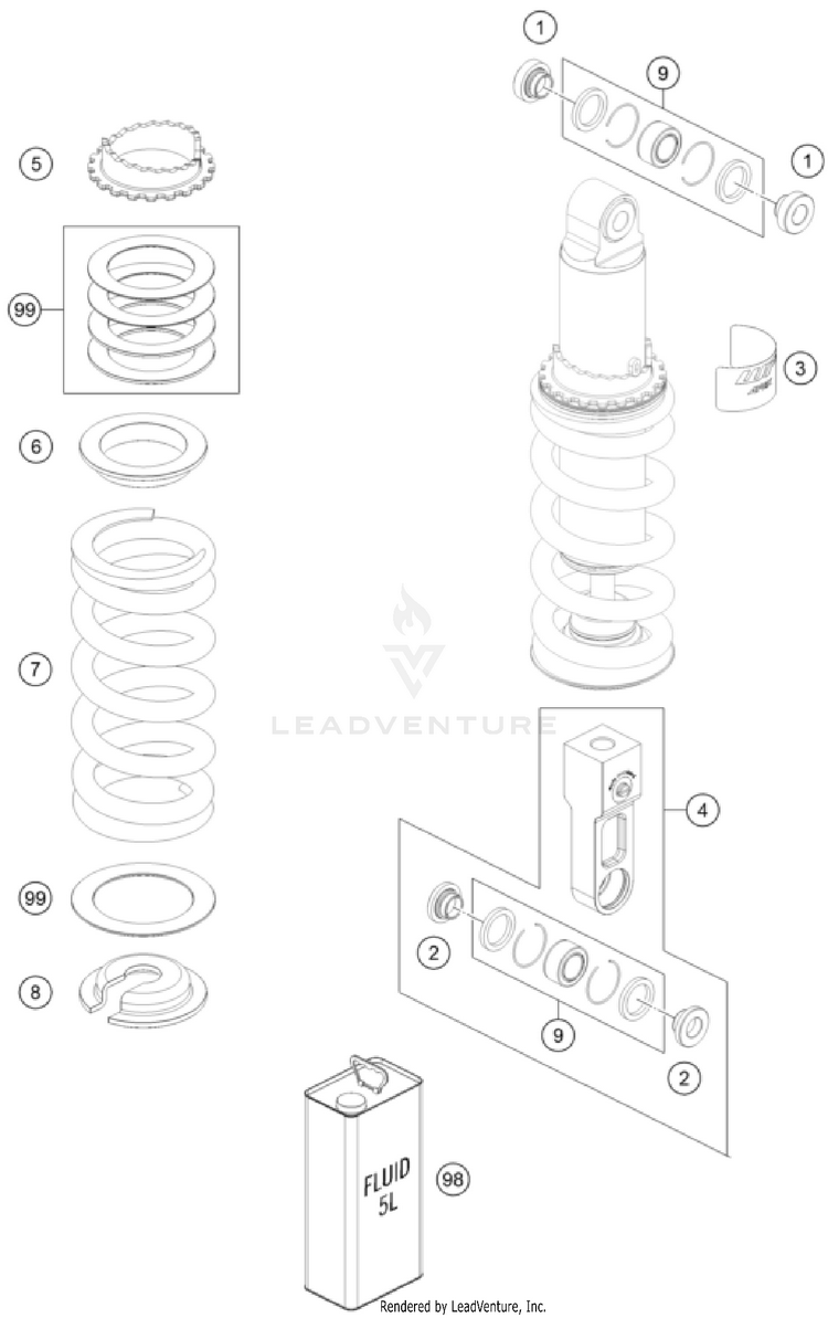 Shock Absorber Disassembled VITPILEN 801 - col.1 CHASSIS - 2025 Schematic