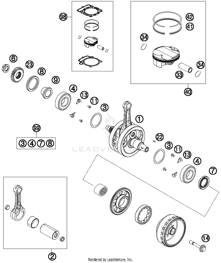 Crankshaft, Piston FE 350 ENGINE - 2014 Schematic
