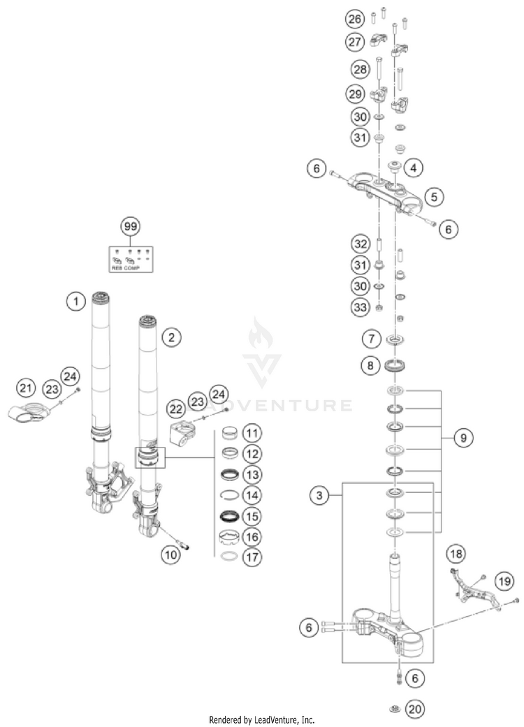Front Fork, Triple Clamp Schematic