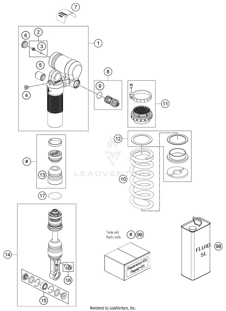 Shock Absorber Disassembled 701 ENDURO CHASSIS - 2021 Schematic