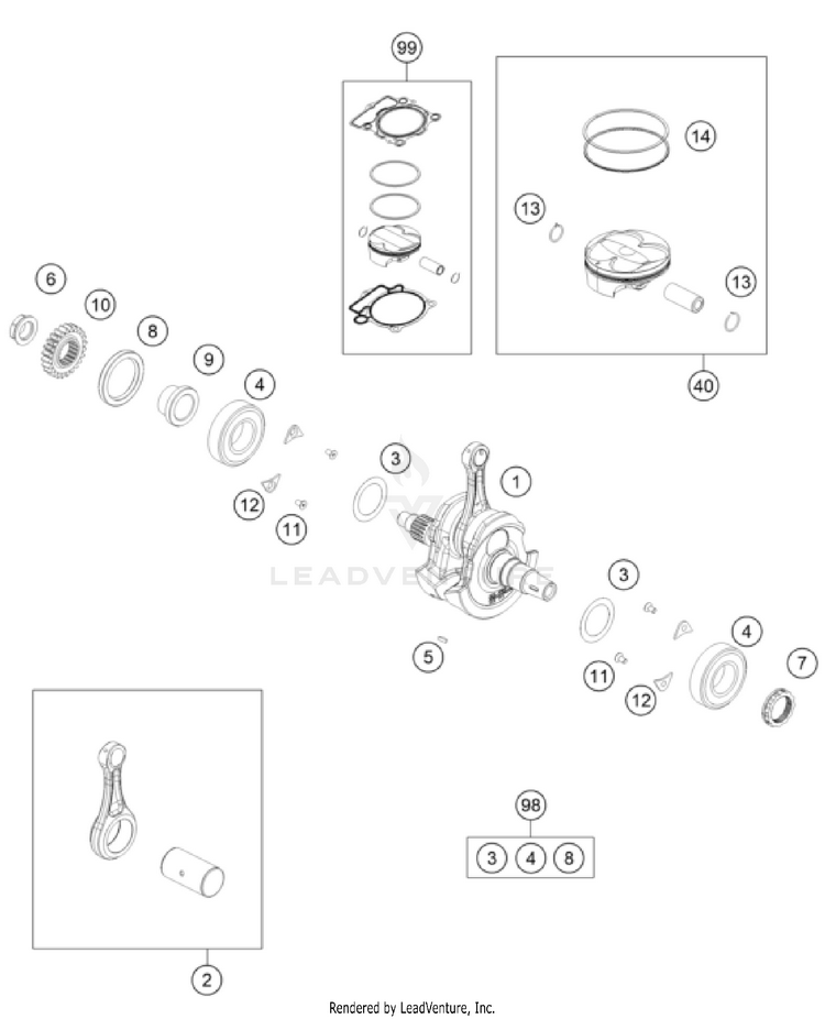 Crankshaft, Piston FC 250 Engine - 2023 Schematic