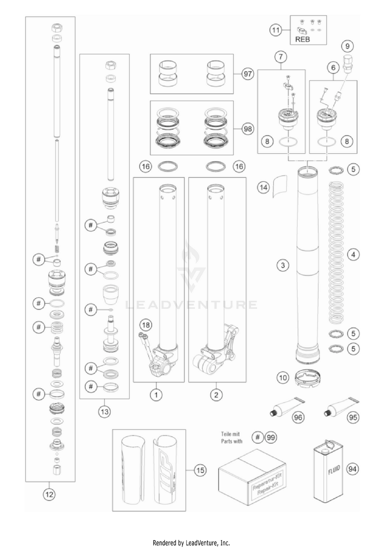 Front Fork Disassembled TC 65 EU CHASSIS - 2022 Schematic
