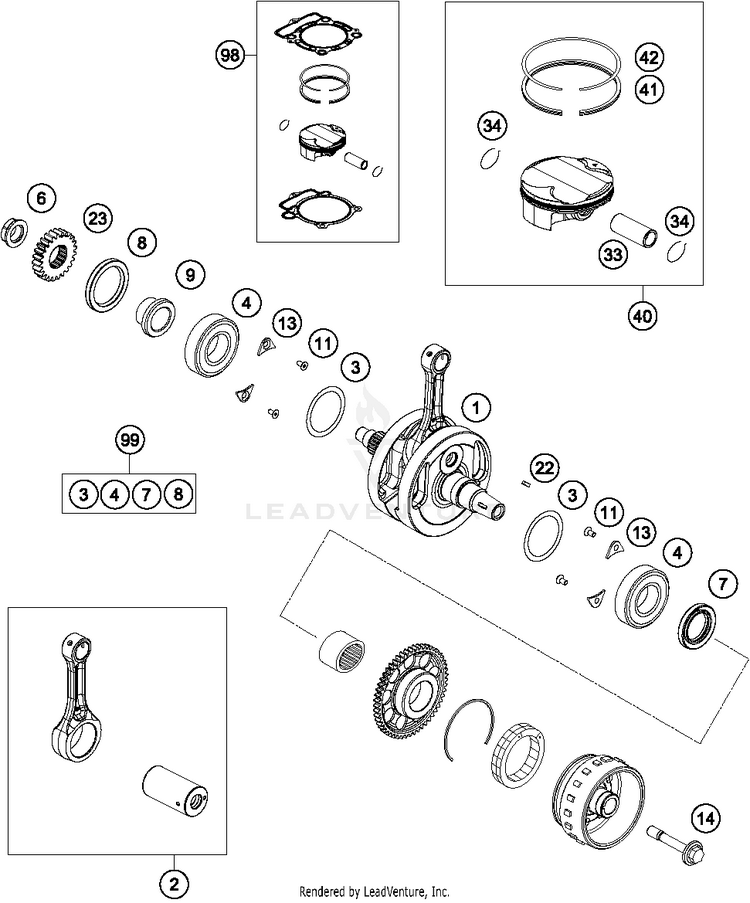 Crankshaft, Piston FC 350 ENGINE - 2014 Schematic