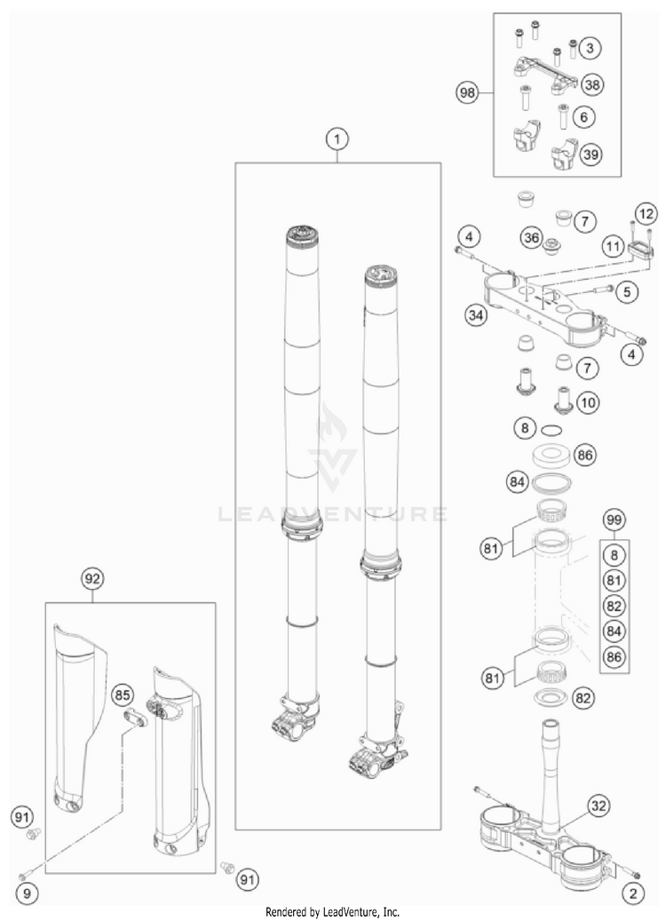 Front Fork, Triple Clamp FC 250 CHASSIS - 2022 Schematic