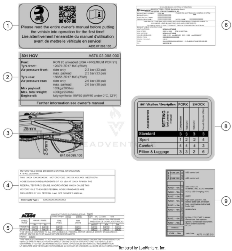 Technic Information Sticker VITPILEN 801 - col.2 CHASSIS - 2025 Schematic