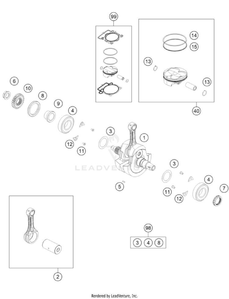 Crankshaft, Piston FC 350 ENGINE - 2024 Schematic