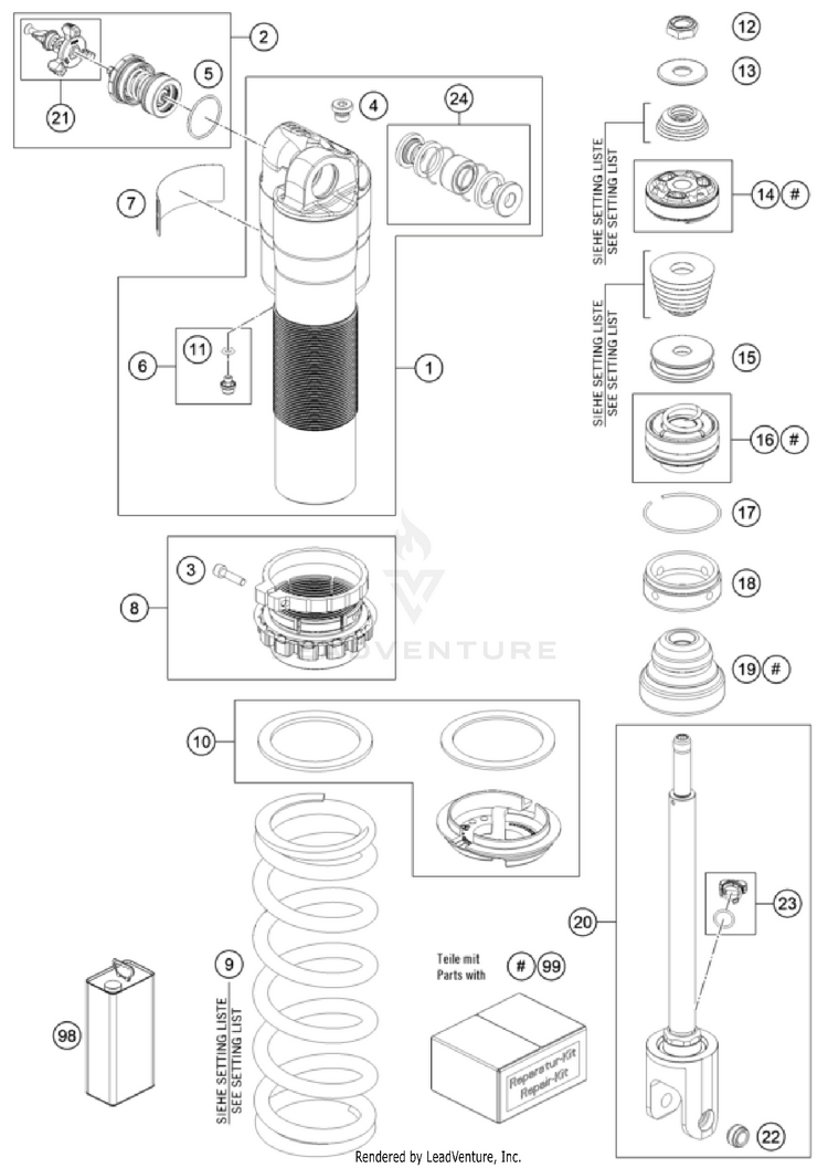 Shock Absorber Disassembled FC 250 CHASSIS - 2023 Schematic