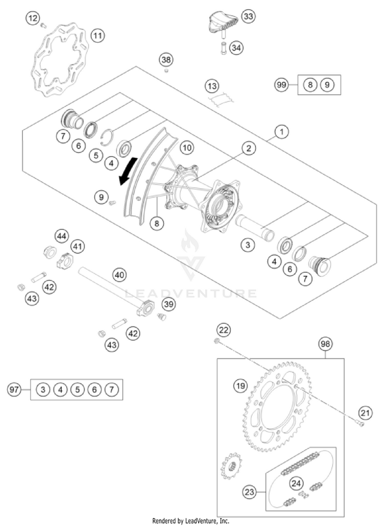 Rear Wheel FC 350 CHASSIS - 2025 Schematic
