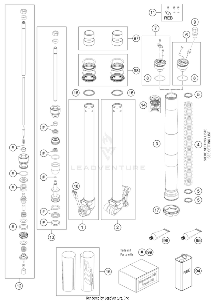 Front Fork Disassembled TC 50 CHASSIS - 2023 Schematic
