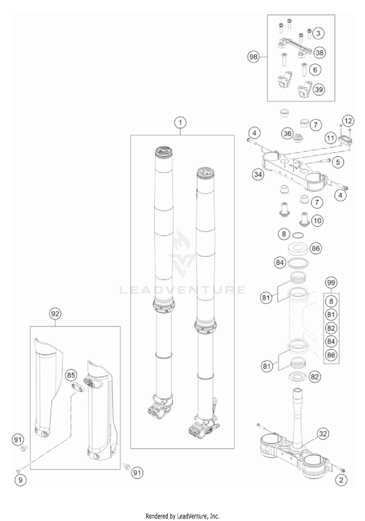Front Fork, Triple Clamp TC 125 CHASSIS - 2022 Schematic