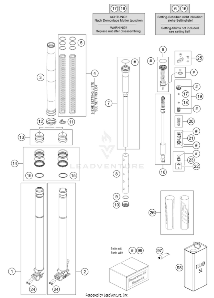 Front Fork Disassembled TX 300 CHASSIS - 2025 Schematic