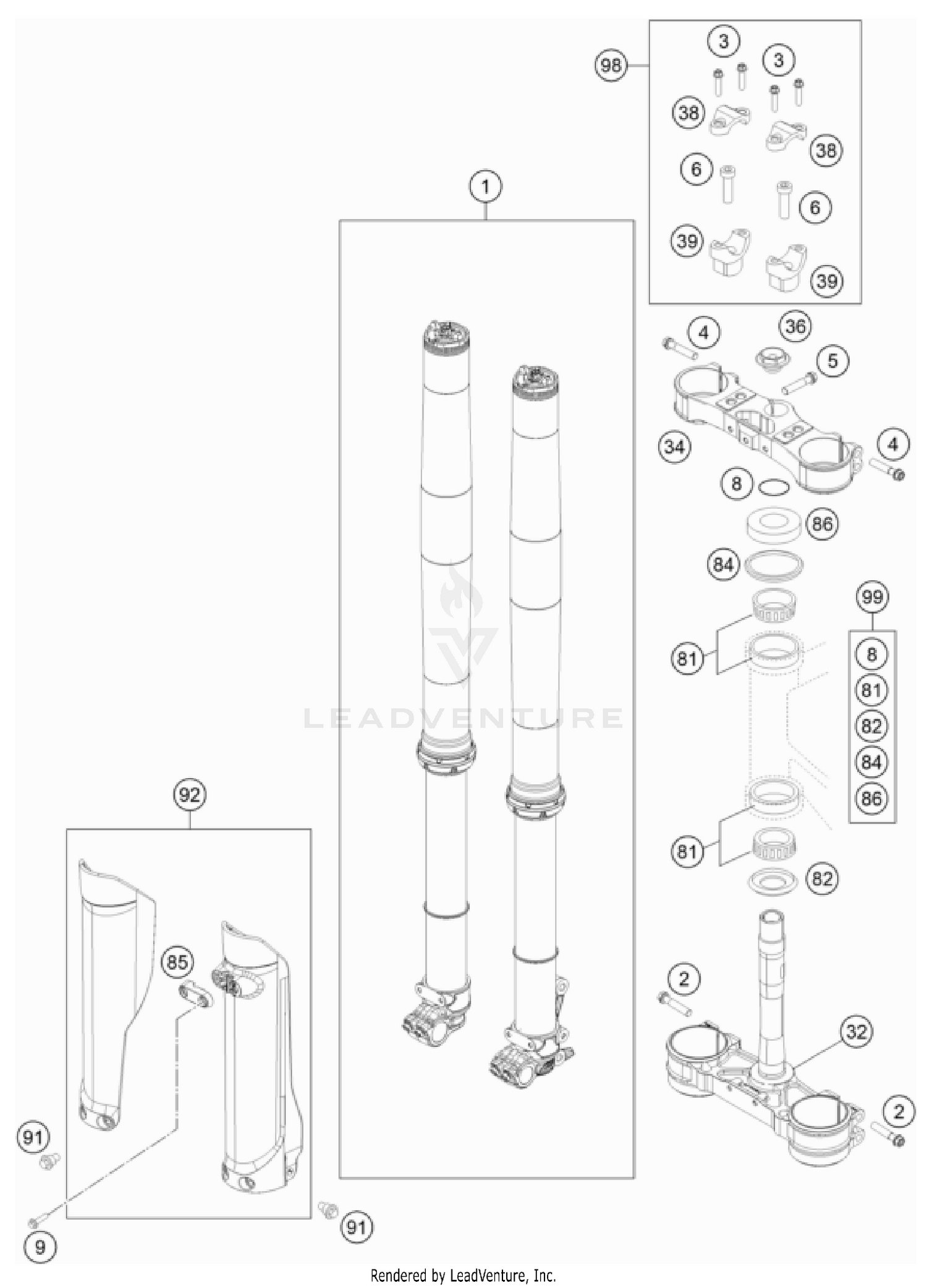 FRONT FORK, TRIPLE CLAMP