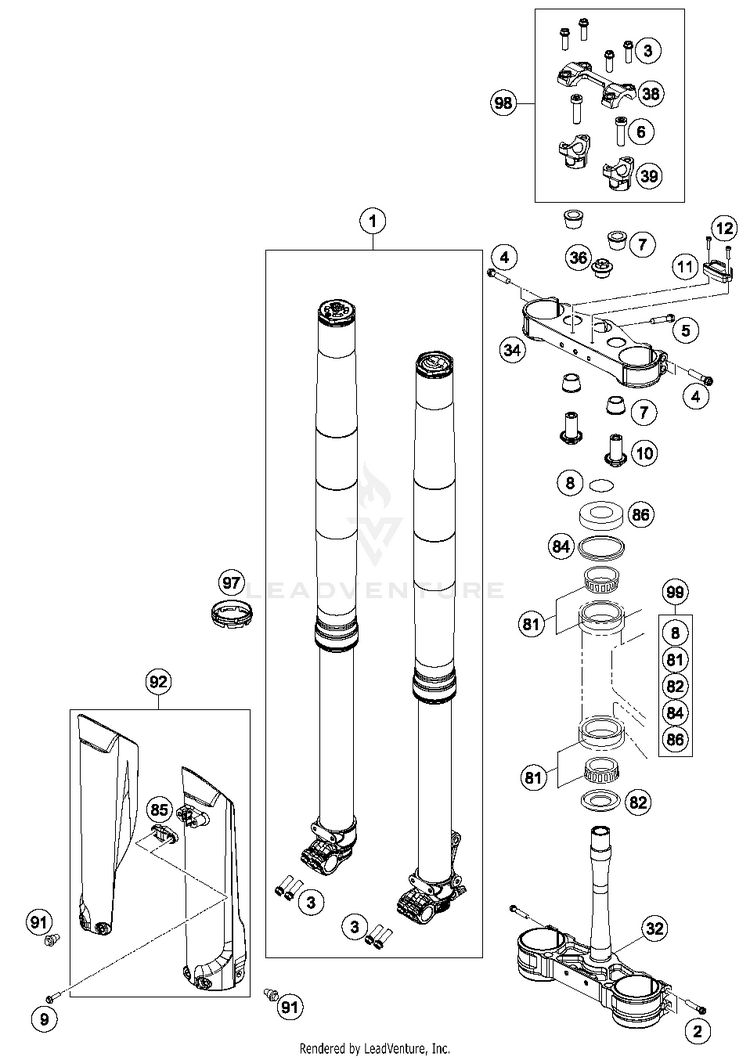 Front Fork, Triple Clamp TX 300 CHASSIS - 2017 Schematic