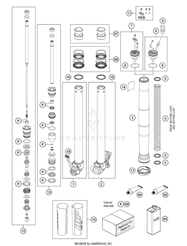 Front Fork Disassembled Schematic