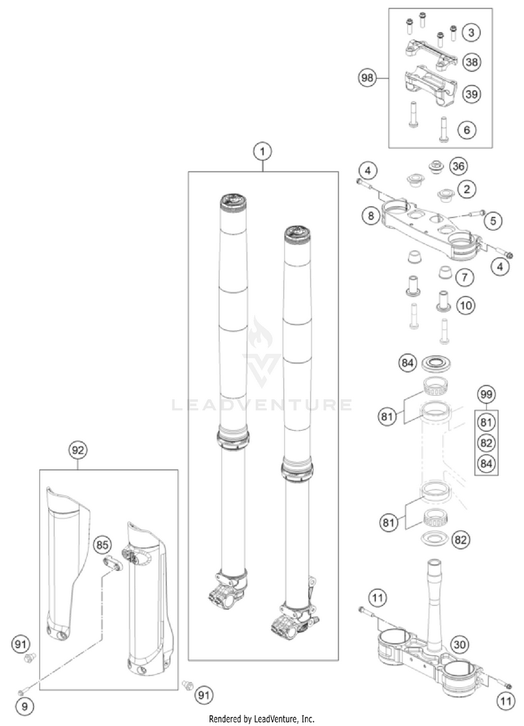 Front Fork, Triple Clamp TX 300 CHASSIS - 2025 Schematic