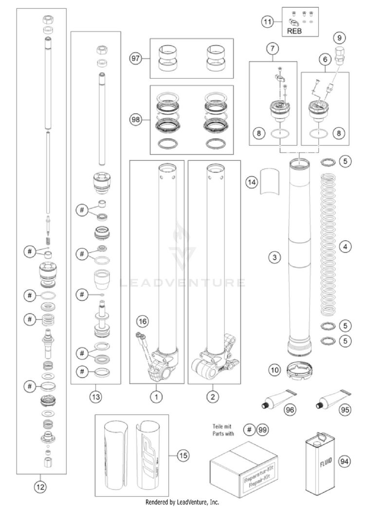 Front Fork Disassembled TC 65 EU CHASSIS -2024 Schematic