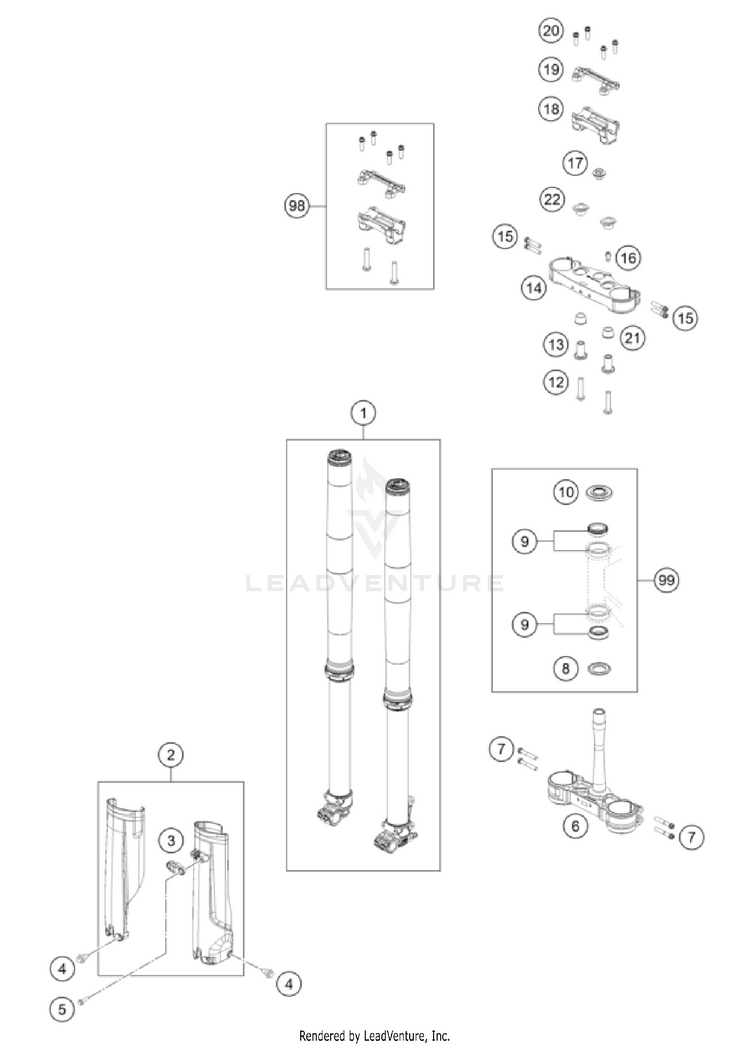 Front Fork, Triple Clamp FE 450 CHASSIS - 2025 Schematic