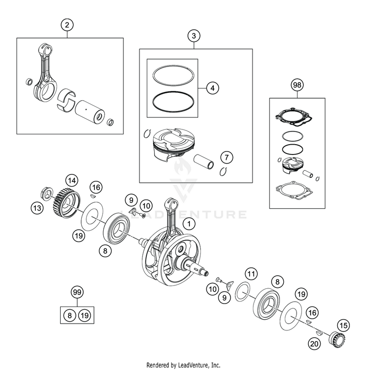 Crankshaft, Piston FC 450 ENGINE - 2020 Schematic