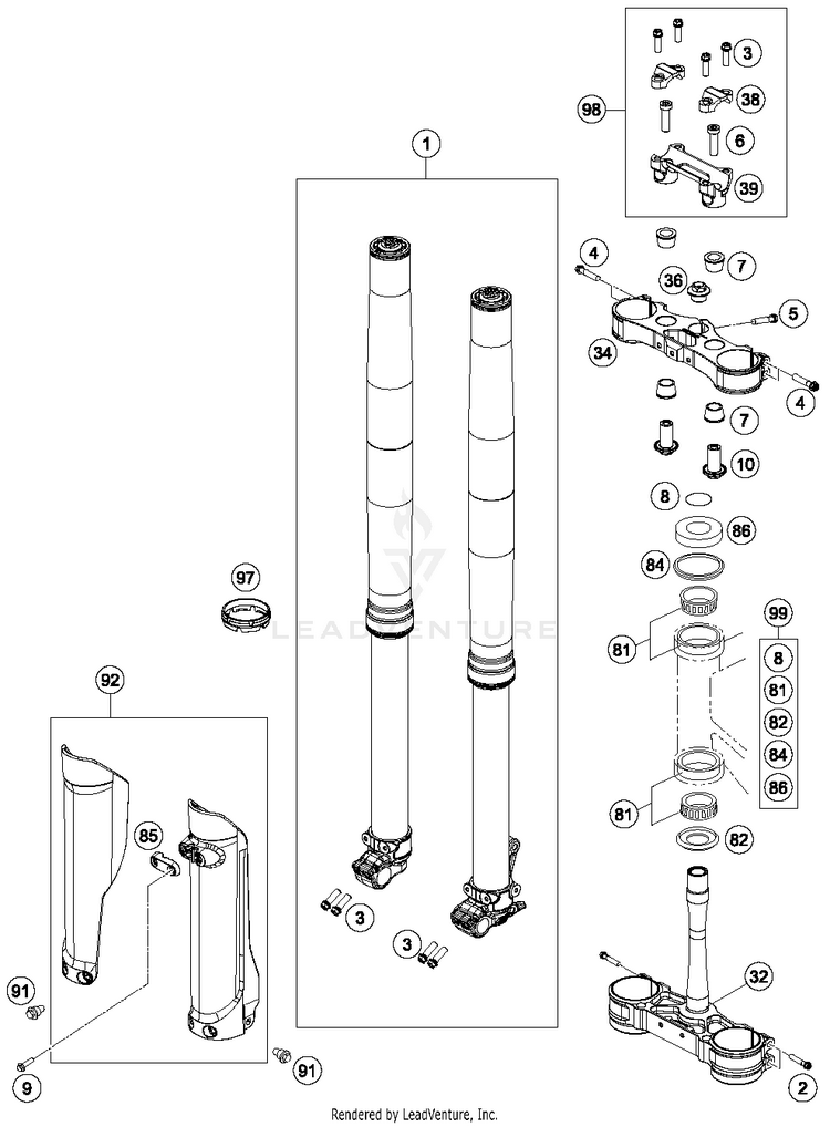 Front Fork, Triple Clamp TC 125 CHASSIS - 2016 Schematic