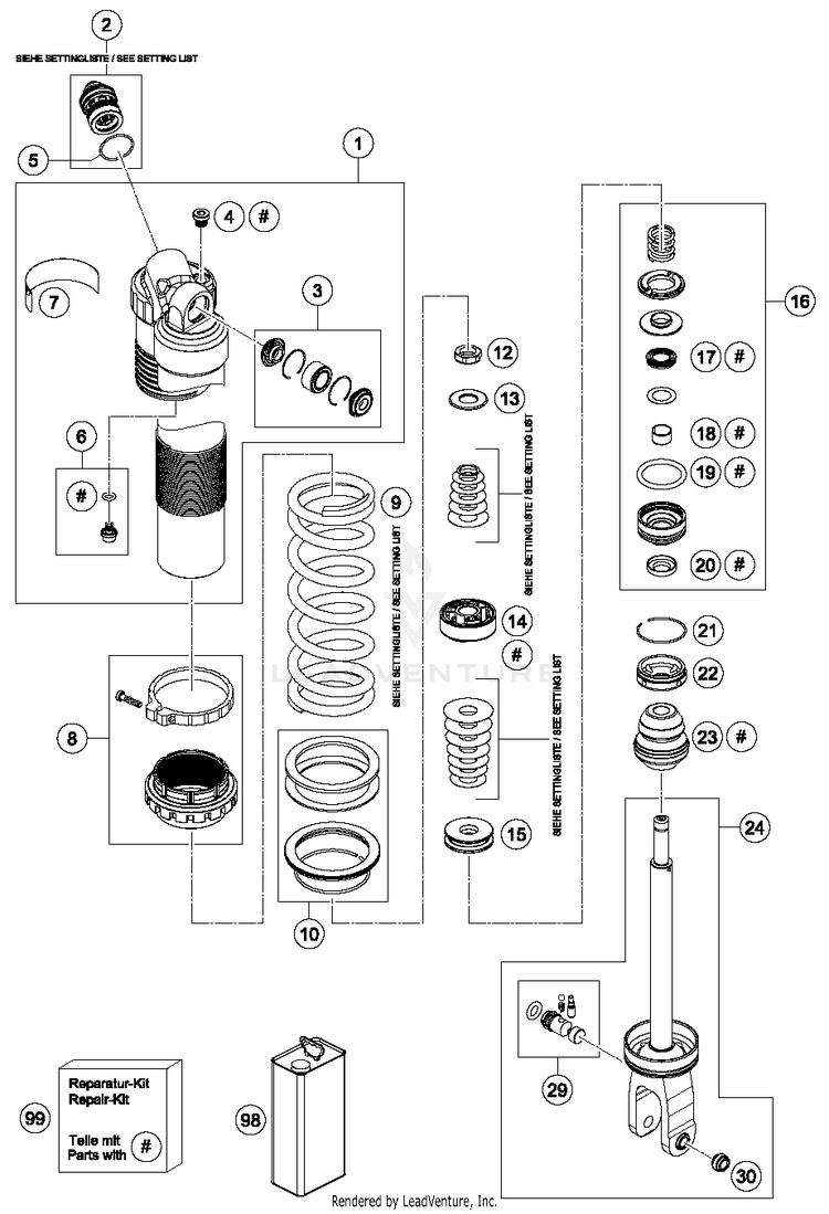 Shock Absorber Disassembled TC 125 CHASSIS - 2016 Schematic