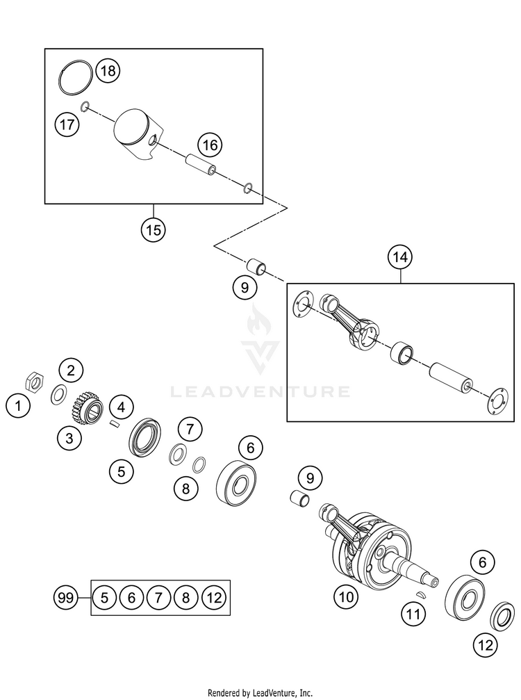 Crankshaft, Piston TC 65 Engine - 2021 Schematic