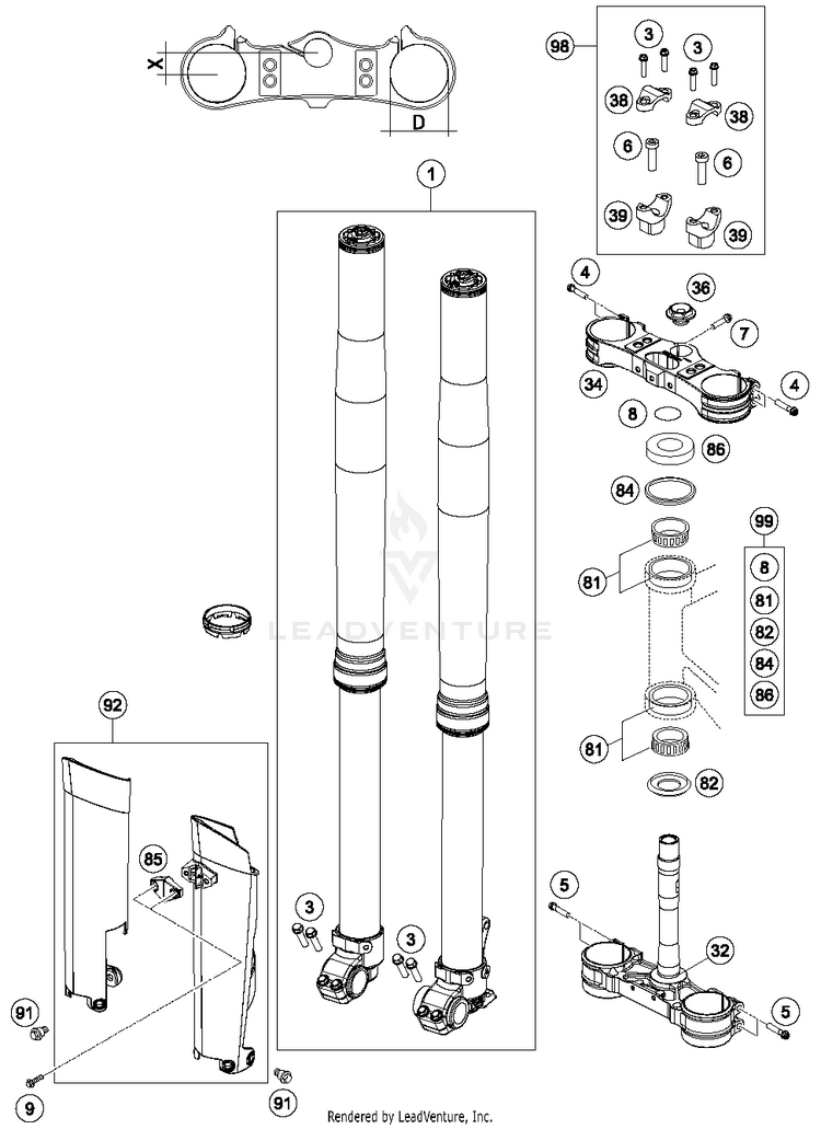 Front Fork, Triple Clamp FE 350S CHASSIS - 2015 Schematic