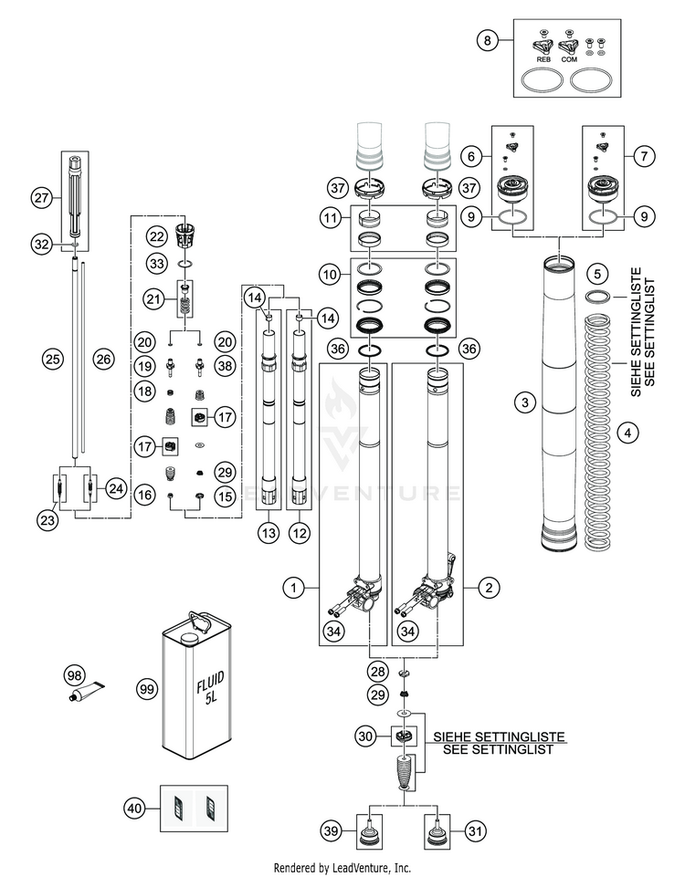 Front Fork Disassembled 701 ENDURO CHASSIS - 2019 Schematic