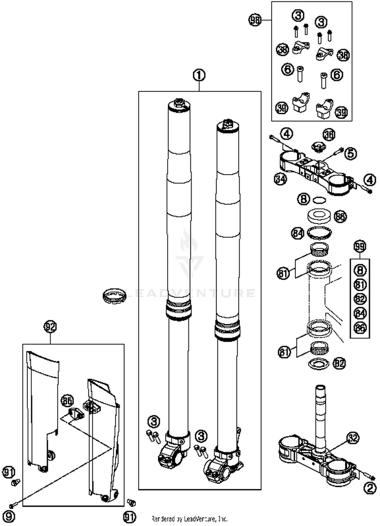 Front Fork, Triple Clamp FC 450 CHASSIS - 2014 Schematic