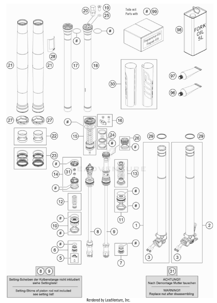 Front Fork Disassembled FX 450 CHASSIS - 2022 Schematic