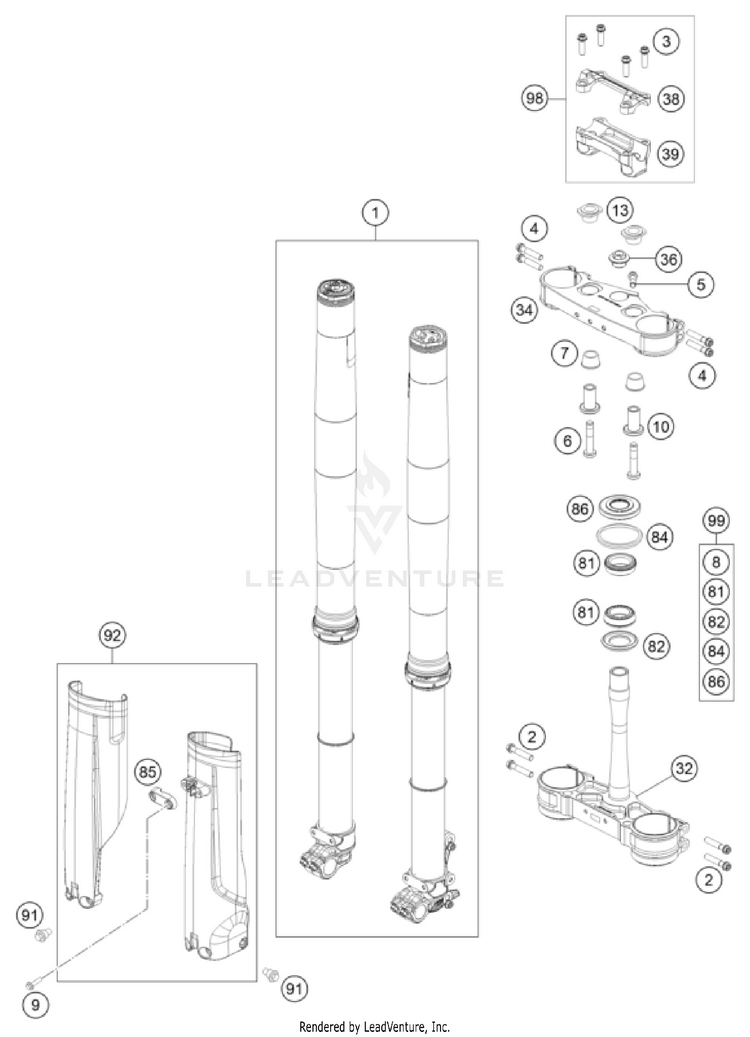 Front Fork, Triple Clamp TC 250 CHASSIS - 2025 Schematic