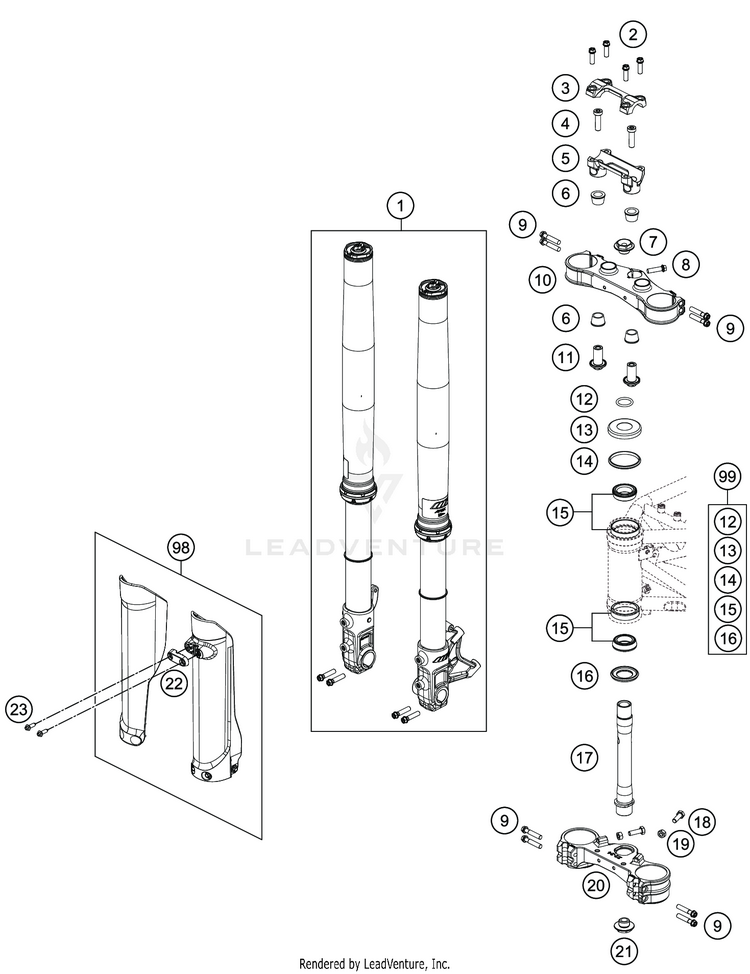 Front Fork, Triple Clamp 701 SUPERMOTO CHASSIS - 2020 Schematic