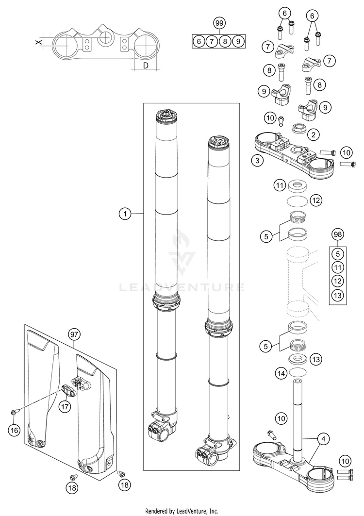 Front Fork, Triple Clamp TC 85 CHASSIS - 2021 Schematic