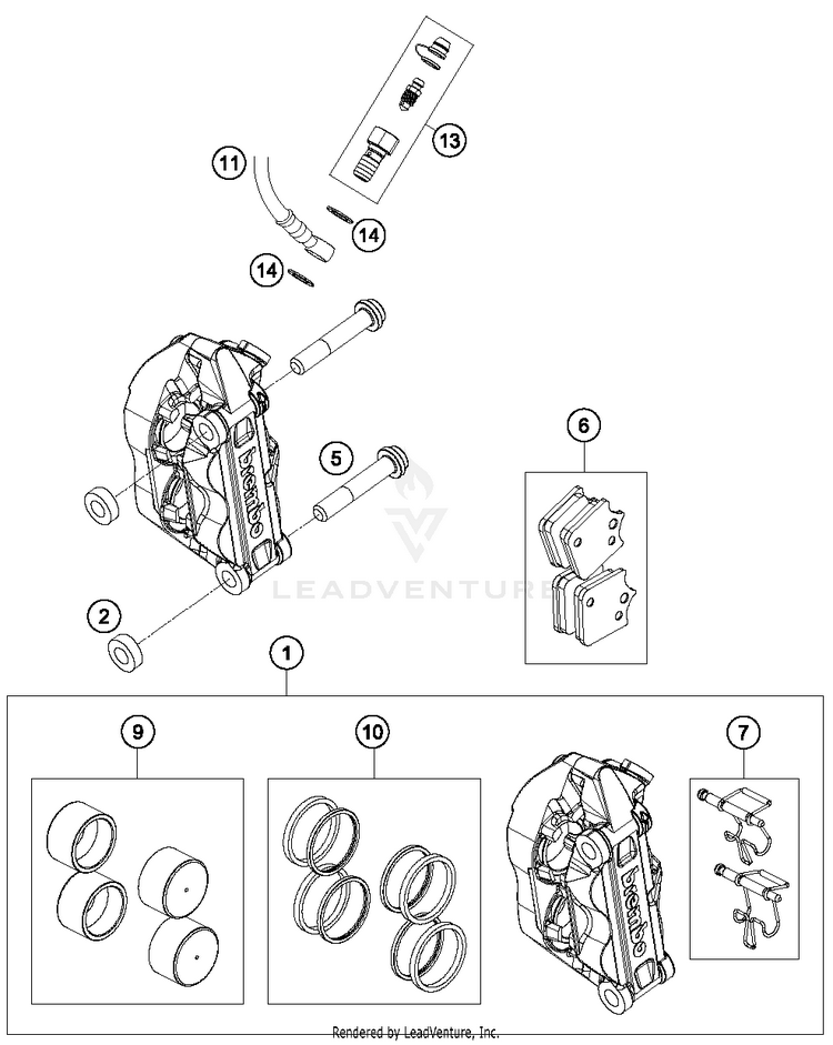 Front Brake Caliper 701 SUPERMOTO CHASSIS - 2018 Schematic