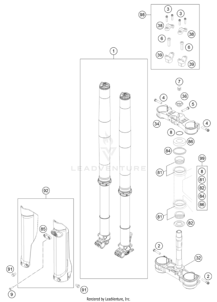 Front Fork, Triple Clamp Schematic