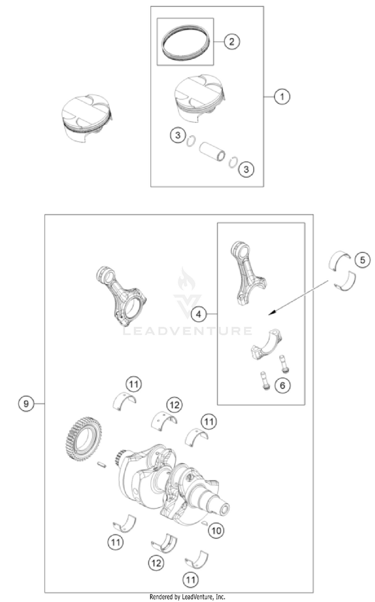 Crankshaft, Piston 901 Norden ENGINE - 2024 Schematic