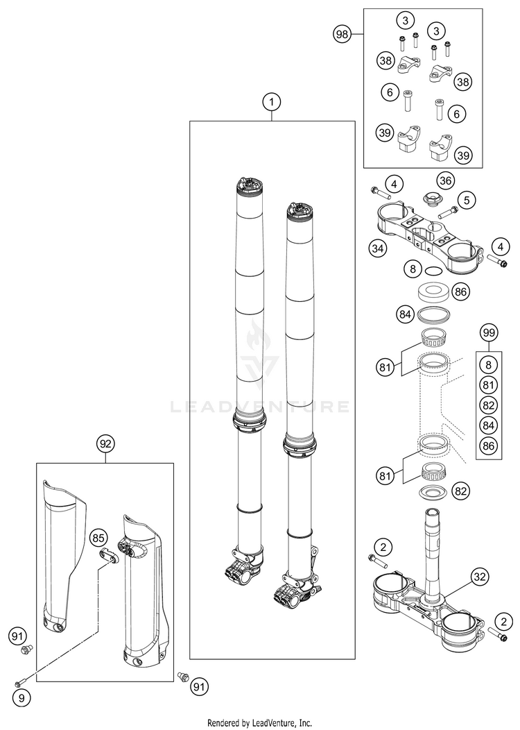 Front Fork, Triple Clamp FE 350s CHASSIS - 2021 Schematic