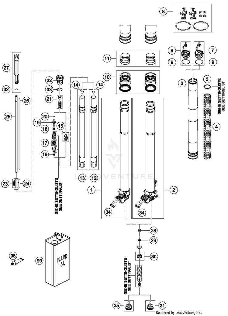 Front Fork Disassembled FE 501 CHASSIS - 2019 Schematic