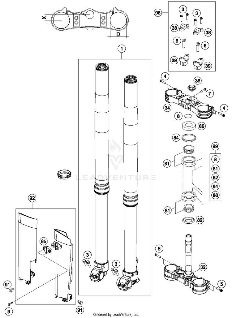 Front Fork, Triple Clamp TE 250 CHASSIS - 2014 Schematic