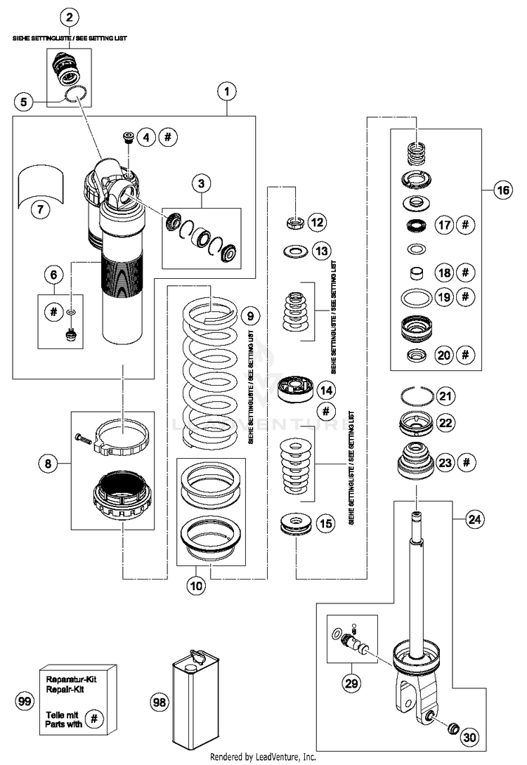 Shock Absorber Disassembled TC 250 CHASSIS - 2018 Schematic