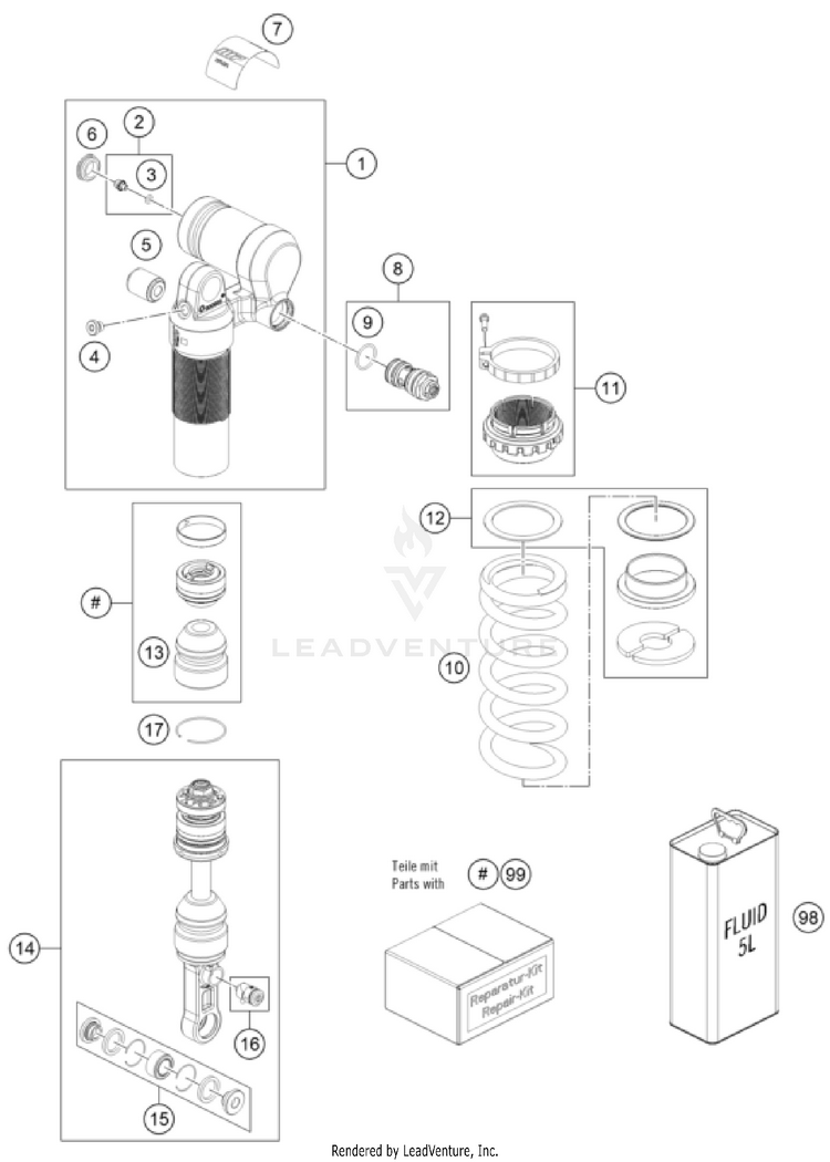 Shock Absorber Disassembled 701 ENDURO US CHASSIS - 2024 Schematic